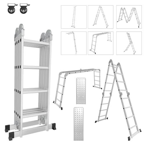 Cecaylie 4x4 Mehrzweckleiter 470cm 7 in 1 Alu Leiter Vielzweckleiter Klappleiter Haushaltsleiter Arbeitsleiter Anlegeleiter Steigleiter Arbeitsbühne Multifunktionsleiter