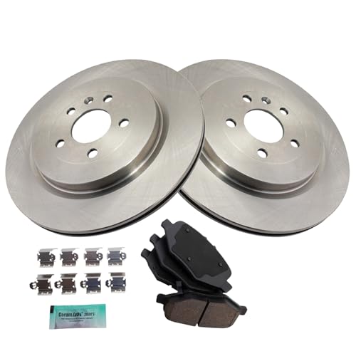 Image of TRQ Rear Brake Pad & Rotor Set Ceramic Compatible with 2013-2014 Ford Explorer Flex Lincoln MKT 2013-2019 Police Interceptor Sedan 2013-2018 Interceptor Utility 2014-2018 Police Sedan Taurus 2012 MKS