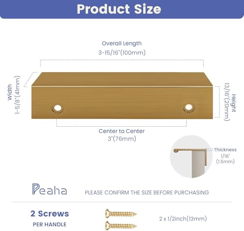 Image of Peaha 20 Pack Kitchen Cabinet Handles 3 inch Champagne Bronze Finger Pulls | Edge Pulls Bronze Cabinet Pulls Modern Hidden Dresser Drawer Handles Aluminum Alloy Closet Bedroom Living Room