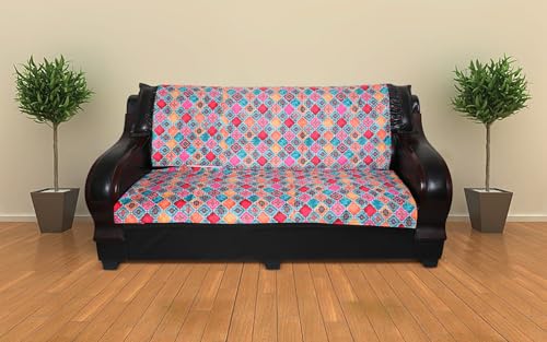 Image of 7 Seater Sofa Cover | Universal Non-Slip Fully Covered Protector for 3+2+2 Sofa Set | Durable Slipcover for Living Room Diamond Delight (Bright Multicolor)