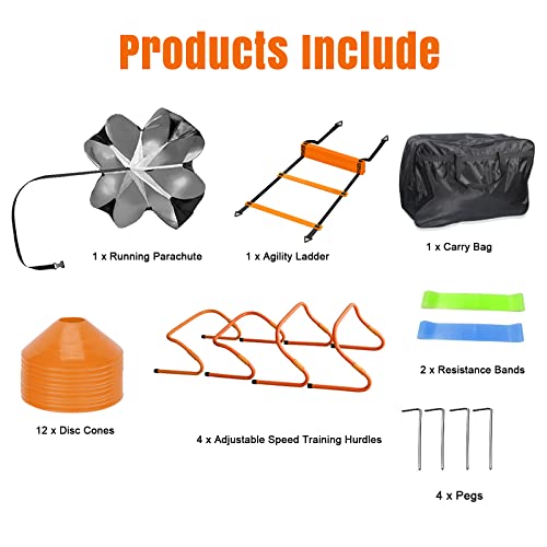 Agility Ladder Speed Training Equipment, Speed Agility Training Equipment Set With Bag, Running Parachute, Resistance Bands, Cones, Hurdles For Basketball Football Soccer Training Equipment For Kids #TOP6