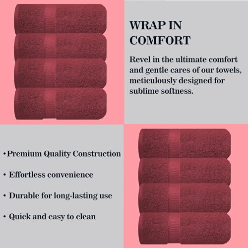 Image of Sulfar 100% Combed Cotton, Quick Drying Highly Absorbent, Luxury Hand Towel Set (Pack of 4, 40 X 70 cm) Red Wine