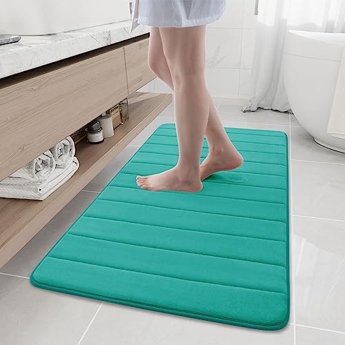 Buganda Memory Foam Bath Mat, 47" x 24", Ultra Soft Non-Slip Bathroom Rug, Water Absorbent Machine Washable Runner for Bathroom, Shower, and Tub, Teal
