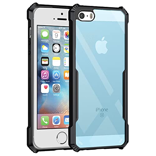 Image of WOW IMAGINE Shock Proof Clear Back Cover Case Mobile Cover for Apple iPhone 5S | 5 | 5 SE (Hard | Hybrid PC + TPU | Full Armour Device & Camera Protection | Black)
