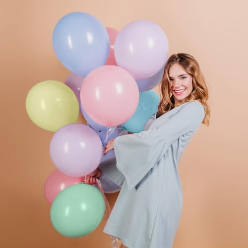 Image of Pastel Balloons Latex Pastel Birthday Decorations 30 Pack 18 inch Round Helium Multicolor Macaron Rainbow Decor for Birthday Rainbow Party Baby Shower Wedding Easter Balloons Decorations