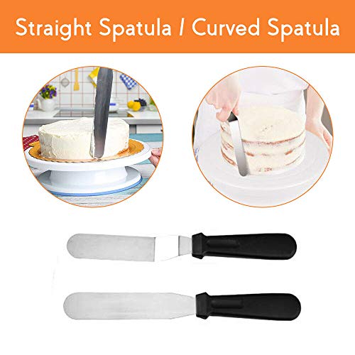 11 Inch Rotating Cake Turntable With 2 Icing Spatula And 4 Icing Smoother, Revolving Cake Stand White Baking Cake Decorating Supplies(Total 7 Pcs) #TOP6