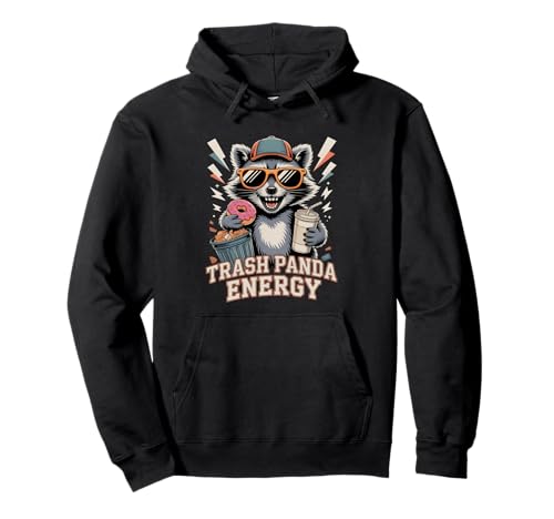 Trash Panda Energy Funny Raccoon Donut Coffee Pullover Hoodie