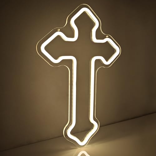 OvoNinn Cross Neon Sign Jesus Neon Lights Signs LED Light Sign for Wall Decor Dimmable Neon Cross Sign for Bedroom Living Room Wedding Warm White Jesus Night Light Wall Decor Gifts by OvoNinn - Used condition - Image 3