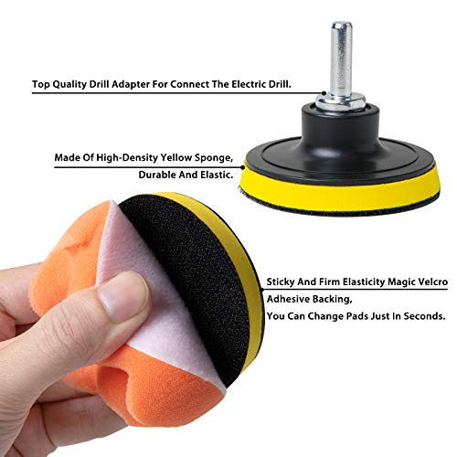 Stuhad 3 Inch Sponge Buffing Pads, 24Pcs Drill Polishing Kit, 16Pcs Polishing Pads For Car Foam Drill For Waxing, Polishing, Sealing Glaze #TOP2