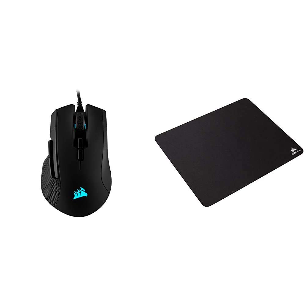 Corsair Ironclaw RGB Optisch FPS/MOBA Gaming Maus (18.000DPI Optischer Sensor, RGB LED Hintergrundbeleuchtung) Schwarz & MM100 Gaming Mauspad (Medium, Tuchfläche) schwarz