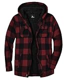 SwissWell Herren Hemdjacke Verdicken Kariertes Baumwolle Coat Plüschfutter Winterjacke mit Taschen(Rot L)