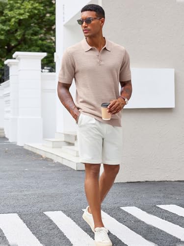 Runcati Mens Knit Polo Shirts Short Sleeve Casual Hollow Out Shirt Texture Classic Golf Polo4