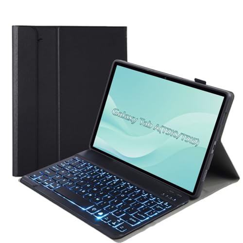 leleyo Funda con teclado para Samsung Galaxy Tab A de 10,1 pulgadas (T510/T515) funda con teclado 7 colores iluminación magnética cubierta extraíble QWERTY para Galaxy Tab A, negro