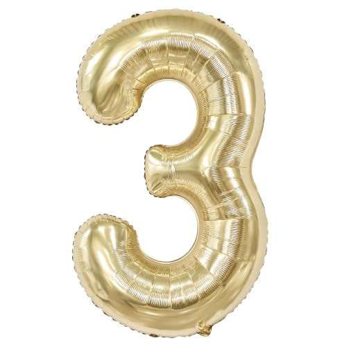 Image of KatchOn, Champagne Gold Number 3 Balloon For Birthday Decorations - 40 Inch