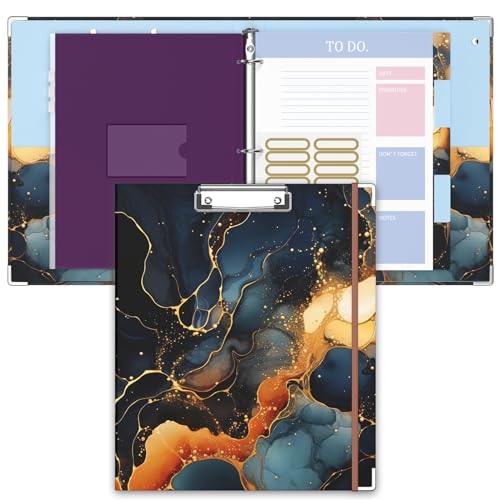 Image of 3 Ring Binder, 1 Inches Round Ring Binder with Clipboard, Dividers Tabs, PVC Zipper Bag Sleeves & to Do List Planners for Women, Men, School, Office Supplies, Abstraction
