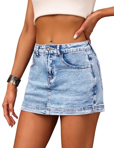 BISUAL Denim Skort for Women High Waist Mini Denim Skirt Casual Stretch Women Jean Skirt with Pockets2