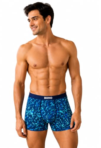 Image of BONO Men's Printed Trunks Regular Fit Cotton Blend Anti-Bacterial Microfibre Comfortable Waistband Underwear