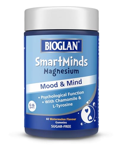 Image of Bioglan SmartMinds Magnesium Mood & Mind Gummies for Kids, Sugar Free Watermelon, Magnesium, Chamomile, L-Tyrosine, Thiamin & Zinc, Children Age 6-16, 60 Gummies
