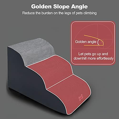 Galatée Pet Stairs, Washable & Zippered Cover Removable Pet Ramp, High Density Foam Dog Stairs, Dog Steps, 3 Floors Of Pet Stairs, Dog Sofa Bed(Grey)