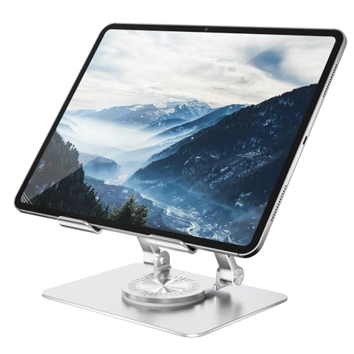 Orlian Tablet Stand Adjustable with 360° Swivel Base Aluminum Tablet Stand Holder for iPad/Samsung/iPad Pro Air Mini/Galaxy/Switch, Sliver