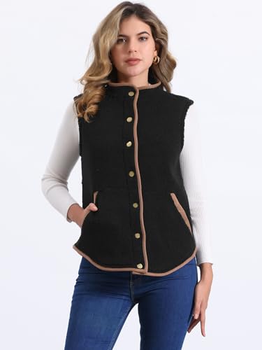 Chaleco de forro polar para mujer con botones y bolsillos Allegra K 3