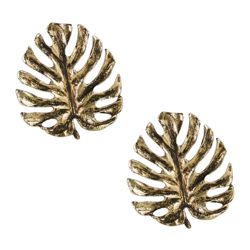 SOFFEE DESIGN 2PCS Gold Tropical Leaf Metal Knobs, Dresser Pulls, Island Style Kitchen Cabinet Handles