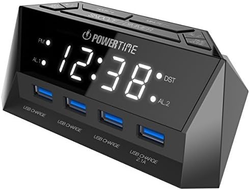 BEARE Alarm Clock Charging Station - w/Quad USB Port for iPhone/iPad/iPod/Android Phone,Tablet and All USB-Charged Devices