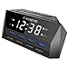 BEARE Alarm Clock Charging Station - w/Quad USB Port for iPhone/iPad/iPod/Android Phone,Tablet and All USB-Charged Devices