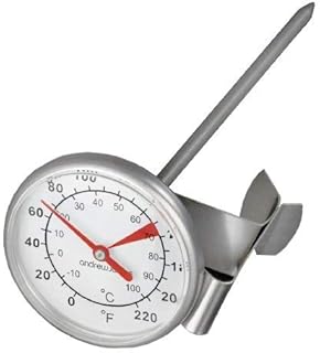 Andrew James Milk Thermometer with Clip for Frothing Jug | Stainless Steel Thermometer and Probe | Celsius and Fahrenheit Scale | Coffee Accessory