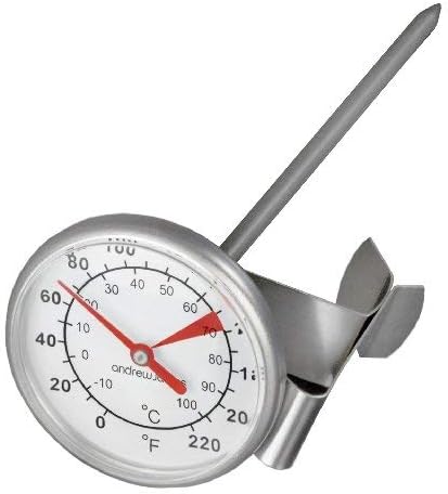 Andrew James Milk Thermometer with Clip for Frothing Jug | Stainless Steel Thermometer and Probe | Celsius and Fahrenheit Scale | Coffee Accessory