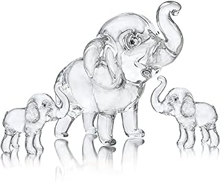 Set of 3,Mother and Two Babies Elephant Collectible Figurines Lucky Crystal Paperweight Ornament Home Decor Table Centerpiece Housewarming Congratulatory Gift