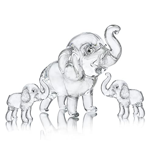 HDCRYSTALGIFTS Set mit 3 Stück, Mutter und Zwei Babys, Elefant, Sammelfiguren, Glückskristall, Briefbeschwerer, Ornament, Heimdekoration, Tischdekoration, Einweihungsgeschenk