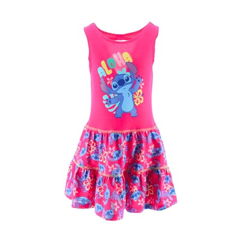 Disney Stitch Vestido para Niña, Algodon Suave Diseño 'Aloha' Vestido Manga Corta para Niñas, Talla 6 Años | Rosa