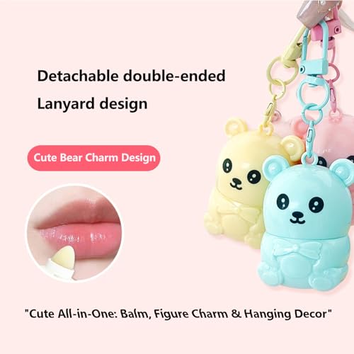 Cute Bear Lip Balm Keychain 3-Pack - Strawberry, Blueberry, Honey Flavored, Moisturizing & Portable Lip Care for Girls Women — view 4