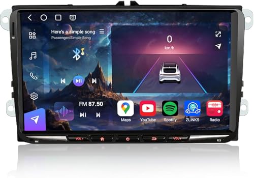 Erisin Qualcomm 8-Core 8GB+128GB 9" Pantalla Android 14 Radio Coche Bluetooth GPS Navegador para VW Golf 5/6 Passat Polo Tiguan Touran Caddy T5 Seat Skoda CarPlay Android Auto Dab+ WiFi 4G Canbus USB