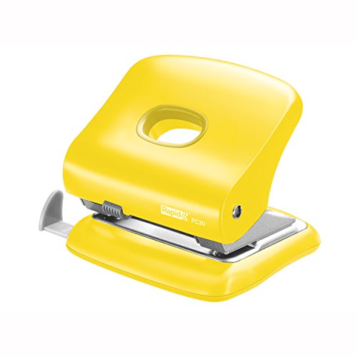 Rapid Fashion FC30 Strong 2 Hole Punch, Punches up to 30 Sheets, Adjustable Guide Bar, Ergonomic Design, Yellow, 5000362