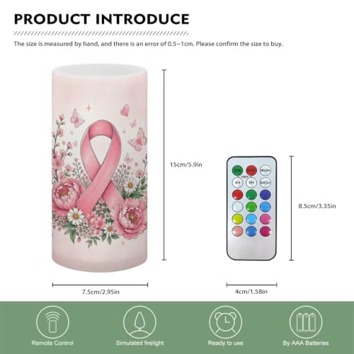 Image of Poceacles Flameless Light Candles Battery Operated Candles with Color Changing Timer Remote Control Tealights for Breast Cancer Awareness Decor, Pink Ribbon Floral Butterfly Pink