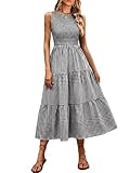 ANRABESS Women's Summer Casual Maxi Dress Sleeveless Crewneck Smocked 2026 Flowy Plaid Tiered Boho A Line Beach Long Sundress Black Plaid Medium
