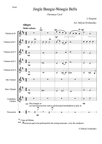 Jingle Boogie-Woogie Bells for Clarinet Choir, Arrangement of the Christmas Carol: Score with parts in pdf format and MP3.
