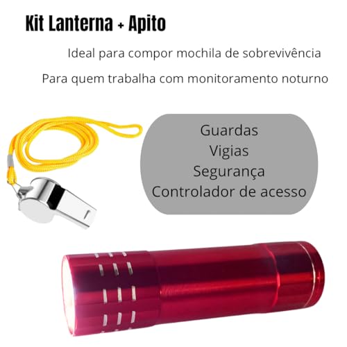 Kit Lanterna LED, Apito de Metal e Corda Amarela, Segurança e Vigia