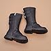 Girl's Classic Tall Riding Boots Mid Calf Side Zipper Back Buckles Combat Boot Fashion Vintage Outdoor Hiking Shoes