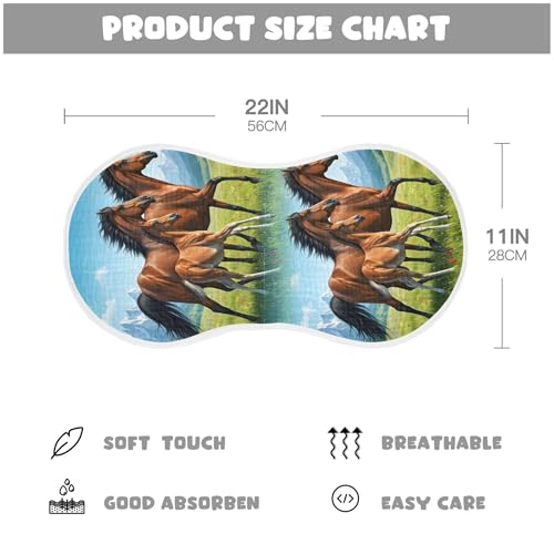 Kigai Horses Running in The Meadow Baby Muslin Burp Cloths 2 Pack, Soft 4 Absorbent Layers Cotton Burp Rags for Newborn Girls Boys2