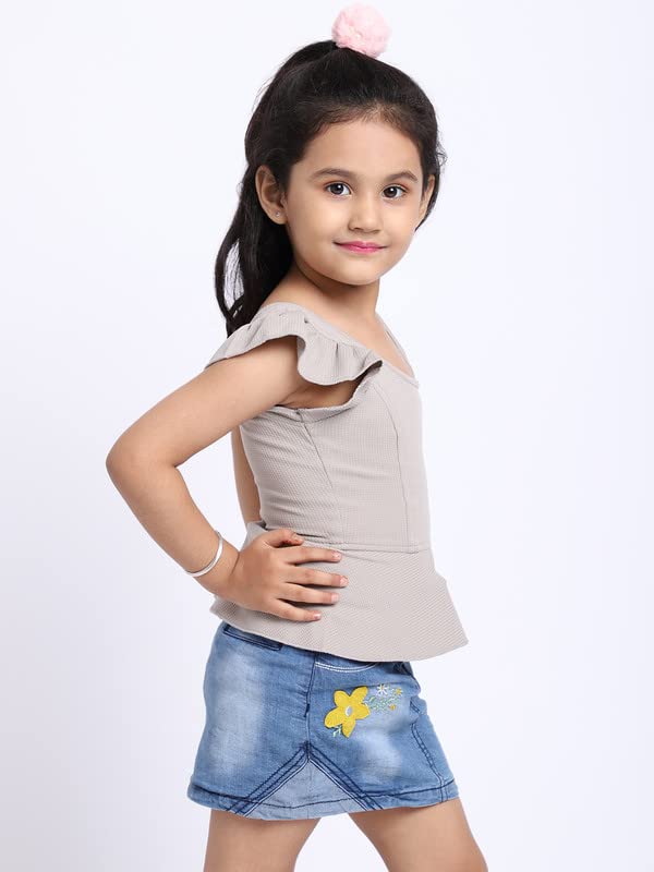 Image of ELEVANTO Crop top for Kids|One Side Off Shoulder Half Sleeve Crop top for Girls Crop top|Short Sleeve Summer Crop top for Girls-E19