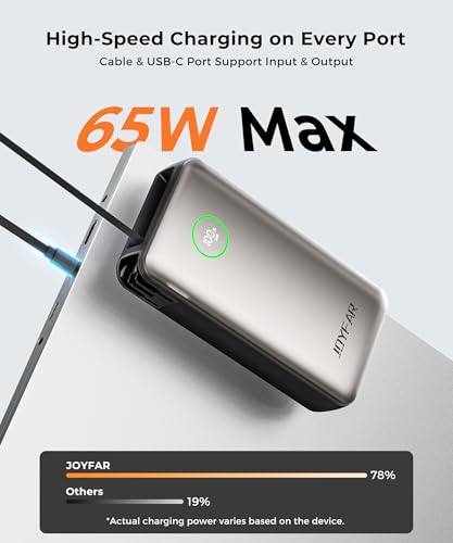 Image of Portable Charger Power Bank - Laptop Battery Pack 65W AC Plug GaN 25000mAh Built in Cable USB C Phone Fast Charging Compatible with iPhone 16 15 14 13 12 11 X iPad MacBook Samsung (Gold)