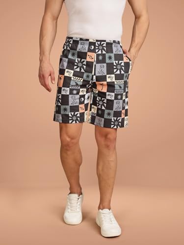Image of BULLMER Regular Fit Cotton Blend Summer Shorts for Men - Pack of 1 | Printed Shorts for Men Grey