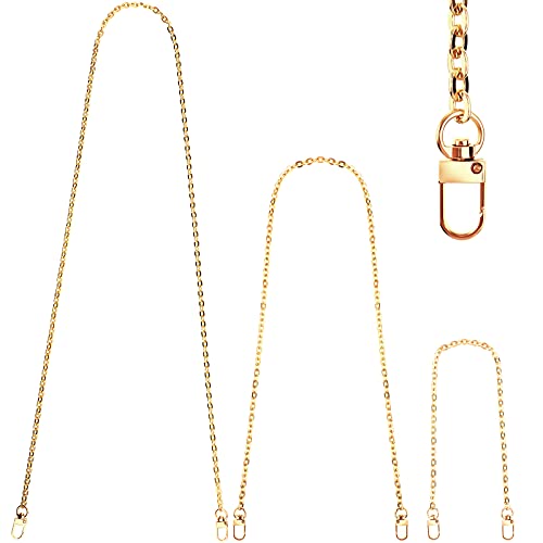 Junkin 3 Pcs Gold Purse Chains Replacement Purse Strap Flat Shoulder Link Chains, Classic Style Mini Metal with Metal Slide Hook Buckles for DIY Handbags Crafts 47 Inch 31 Inch 15 Inch by Junkin - Used condition - US$8.52