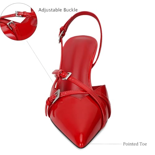 MICIFA Slingback Kitten Heels for Women Pointed Toe Stiletto Heels Slip On Pumps with Buckled Straps Dress Work Heeled Sandals4