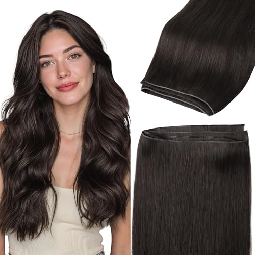 Image of GOO GOO Genius Narrow Edge PU Weft Hair Extensions Human Hair, Invisible Sew in Hair Extensions Human Hair, 2 Dark Brown 22 Inch 120g, Seamless Soft Lightweight
