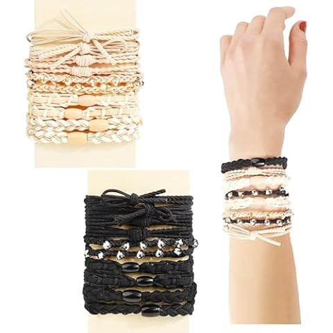 20 Pcs Boho Hair Ties for Women - Hair Tie Bracelet for Thick Hair, Cute Hair Ties for Pony Tails, 10 Colors, No Damage Style B Cover