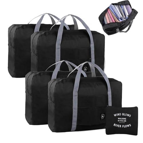 GANILITY Faltbare Reisetasche, Ein Satz von 4 Stück Handgepäcktaschen, Tragetasche, Sporttasche, Wochenendtasche, Geeignet für Reisen, Einkaufen und Aufbewahrung, Schwarz